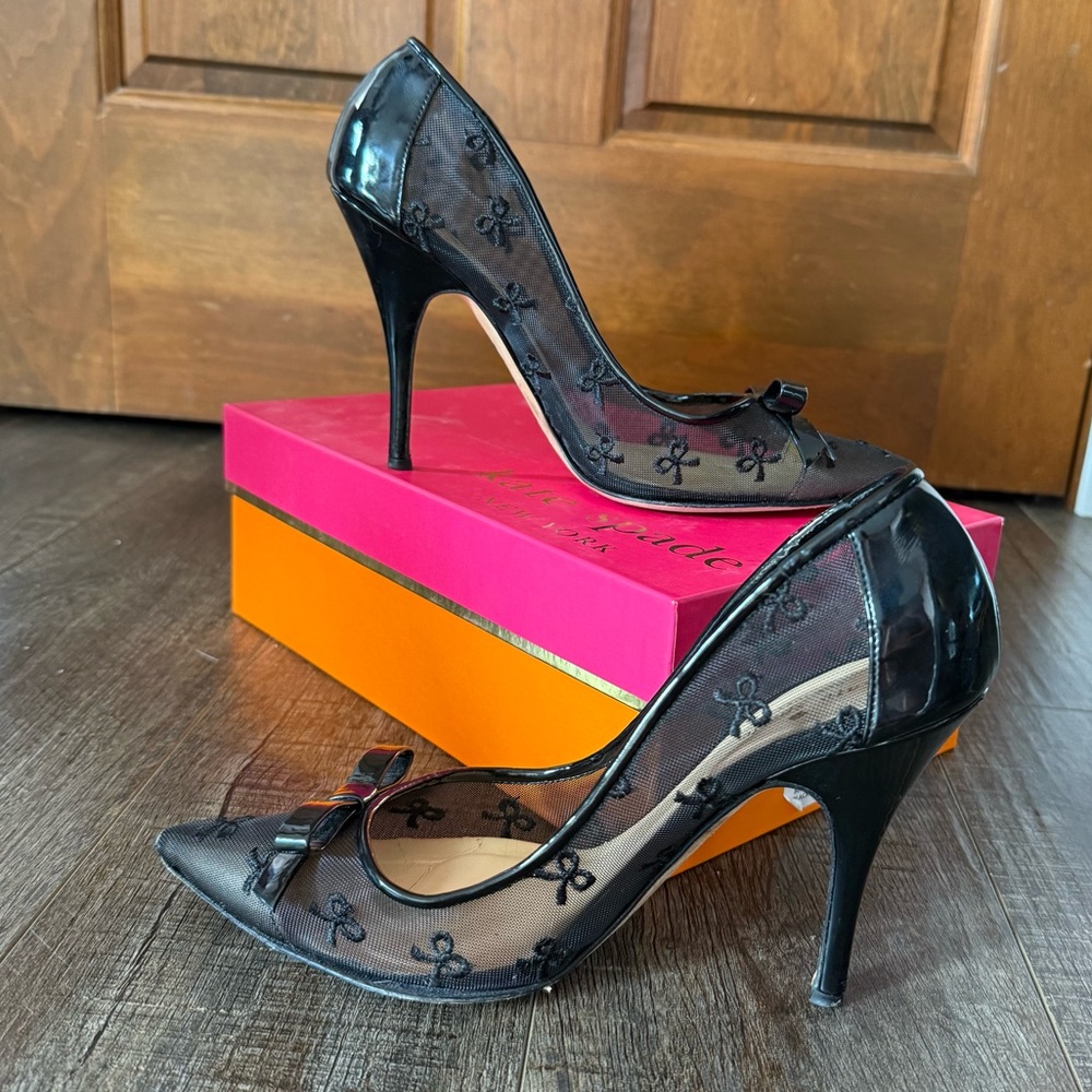 Kate Spade Lisa Black Bow Mesh pumps 8